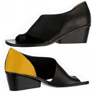 Handmade Black and Yellow Women's Wedge Sandals